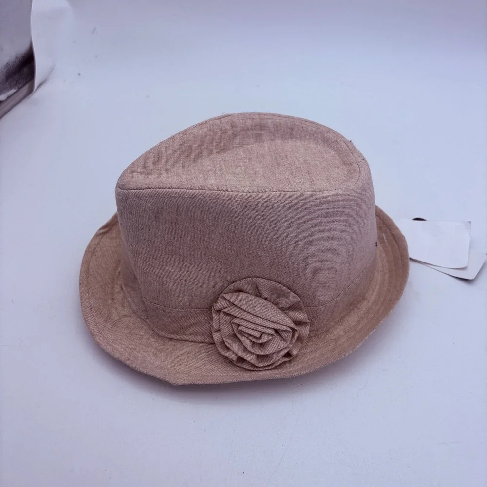 Madd Hatter Women's Beige Linen Blend Fedora Hat One Size‎ Floral Accent NWT
